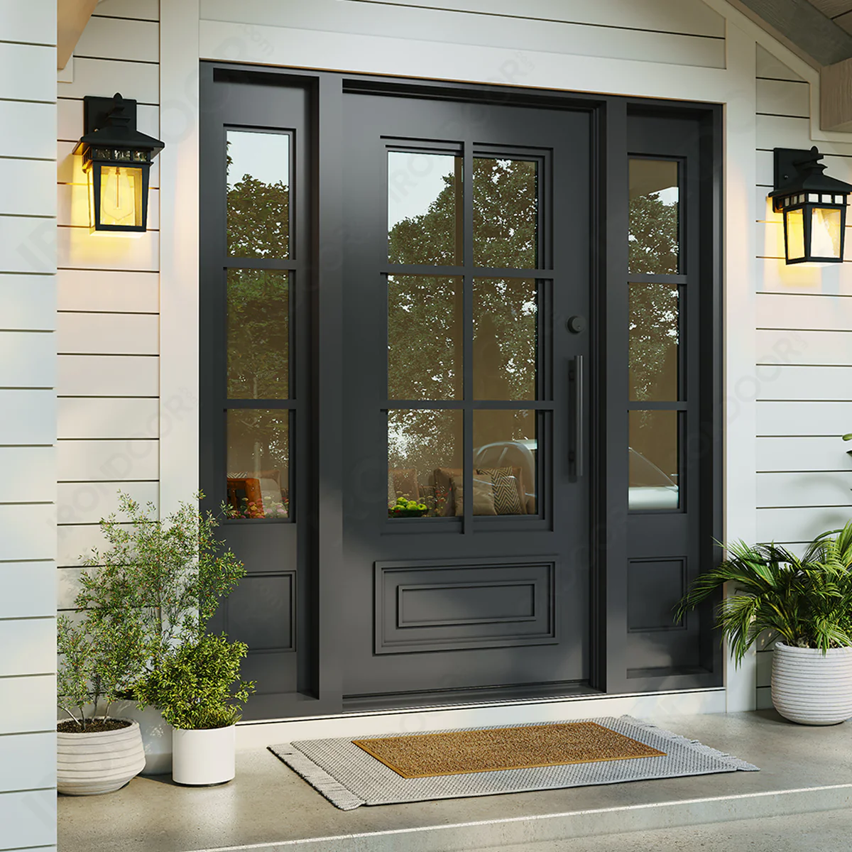 Biltmore 23 Black Single Iron Front Door with Sidelights - Image 3