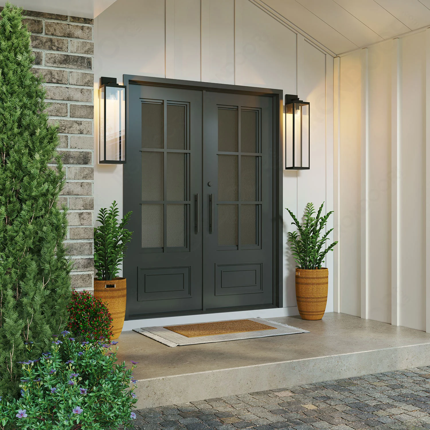 Biltmore 43 Black Double Wrought Iron Exterior Door - Prehung Double Front Doors