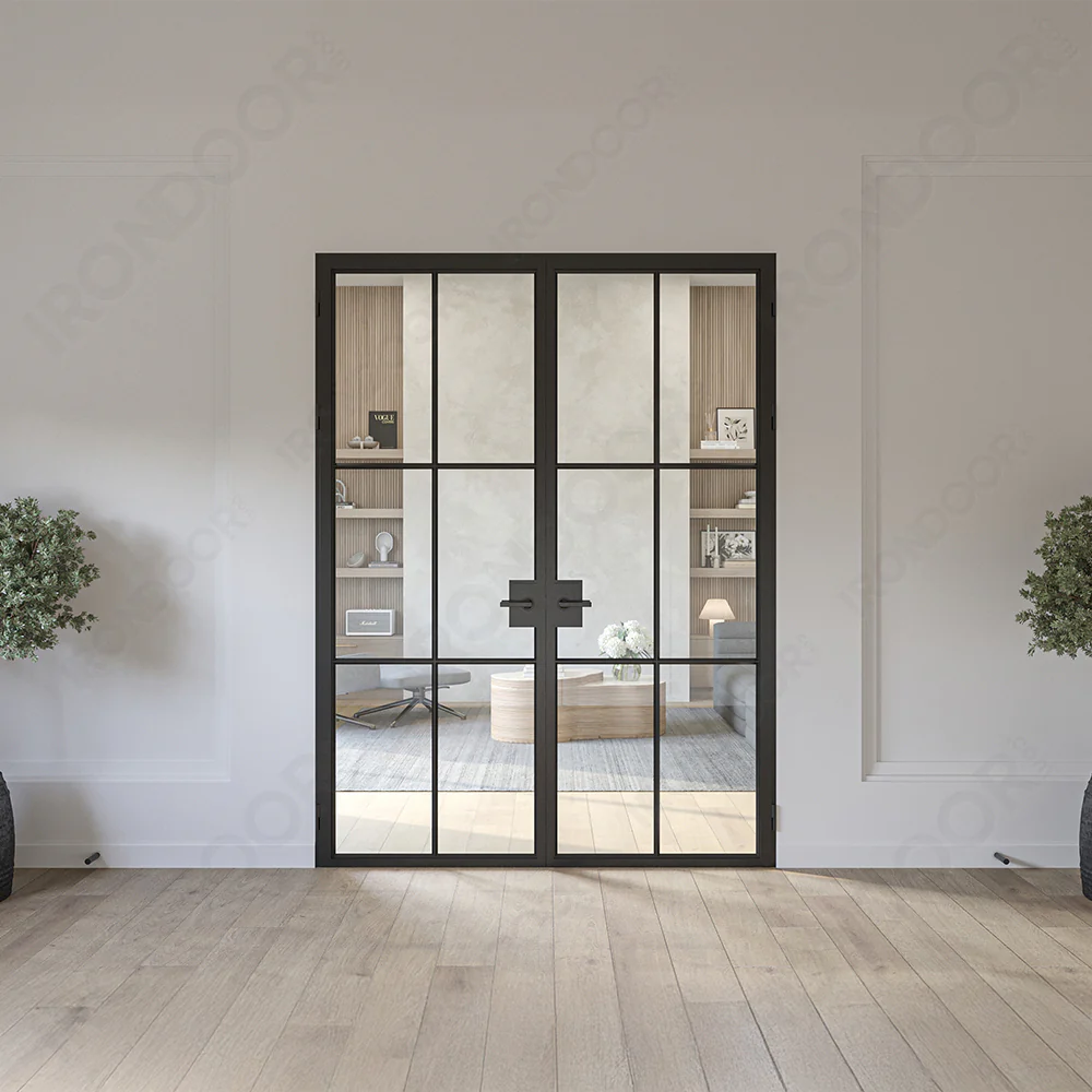 Interior Doors – LiteAir 43 Black Steel French Double Doors, Prehung with Glass