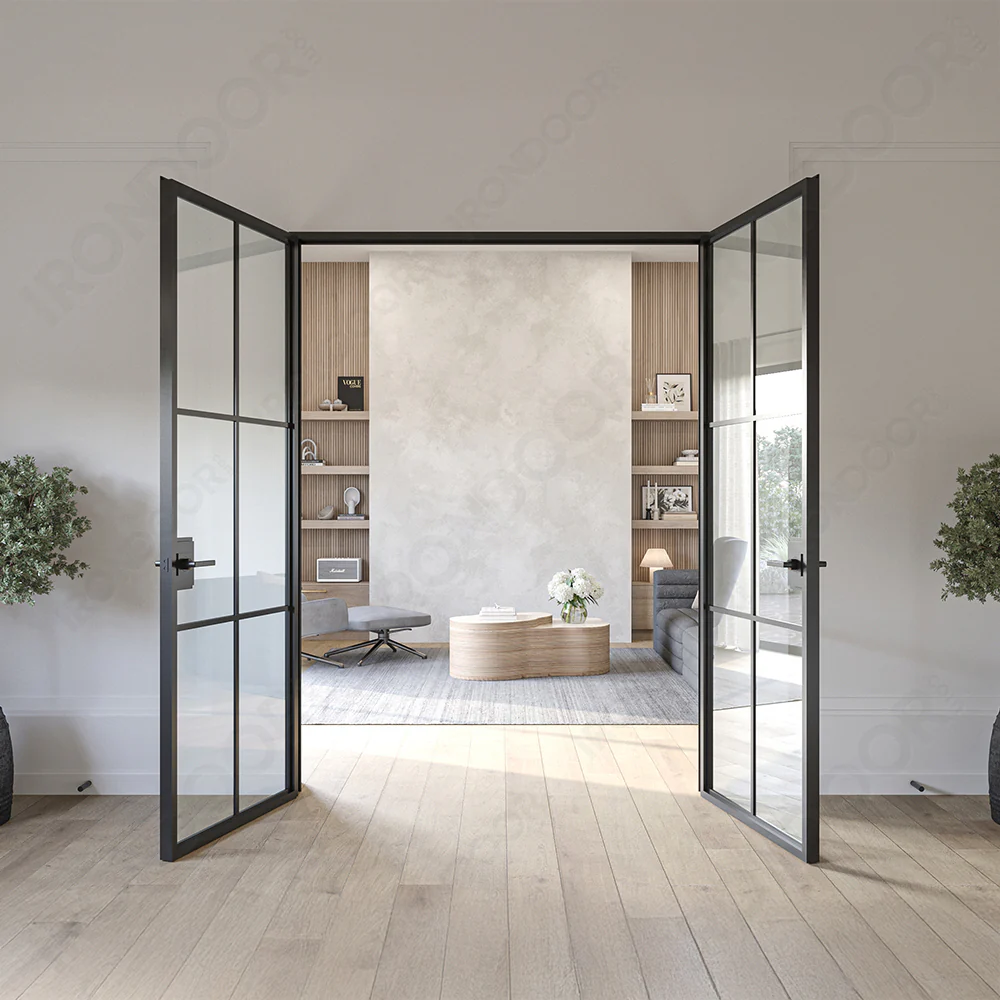 Interior Doors – LiteAir 43 Black Steel French Double Doors, Prehung with Glass - Image 3